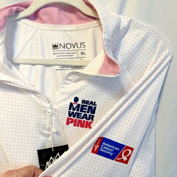 Novus Shirt Mens XL NWT White long sleeve Polo shirt with Real Men Wear Pink ACS - Picture 4 of 8